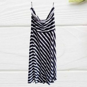 LOFT Strapless Black White Stripes Hi-Lo Dress Medium